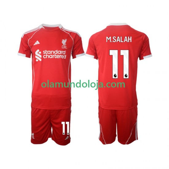 Camisola Liverpool Mohamed Salah 11 Criança Equipamento Primeiro 2025-2026 Manga Curta